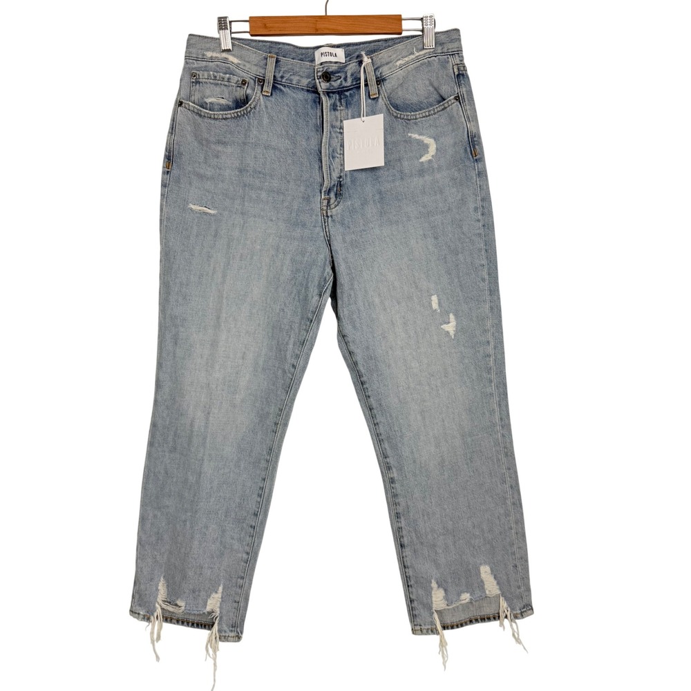 NEW Pistola Charlie High Rise‎ Straight Distressed Jeans Ruthless Wash 31
